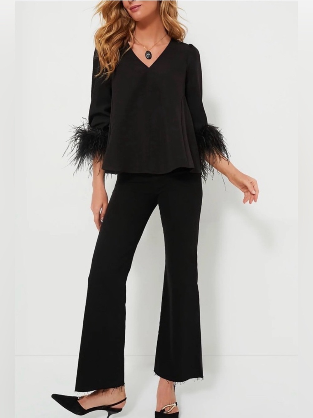 NWT Tuckernuck Easton Black V-Neck Feather Top & Pants | XS - Picture 3 of 13